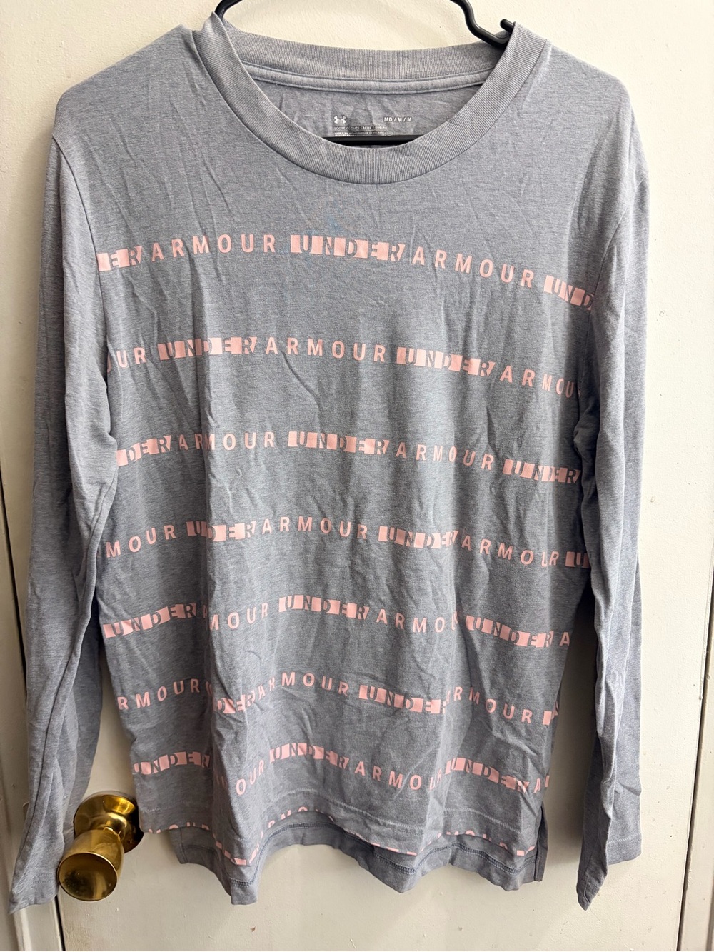 Under Armour Light Gray Long Sleeve Tee with Pink Logo